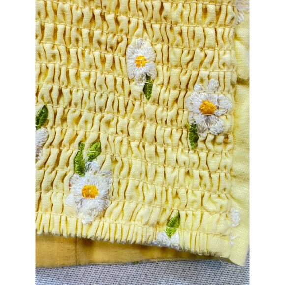Forever 21 Women's Crop Top Size M Yellow Floral Embroidered Casual Summer Smock - Picture 10 of 11